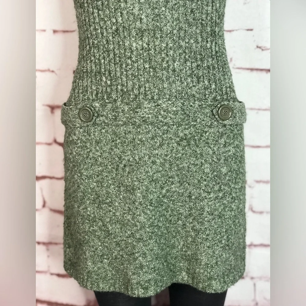 JJ BASICS M Knit Sweater Mini Dress Olive Green Marled Knit Short Sleeve Medium - Picture 7 of 15